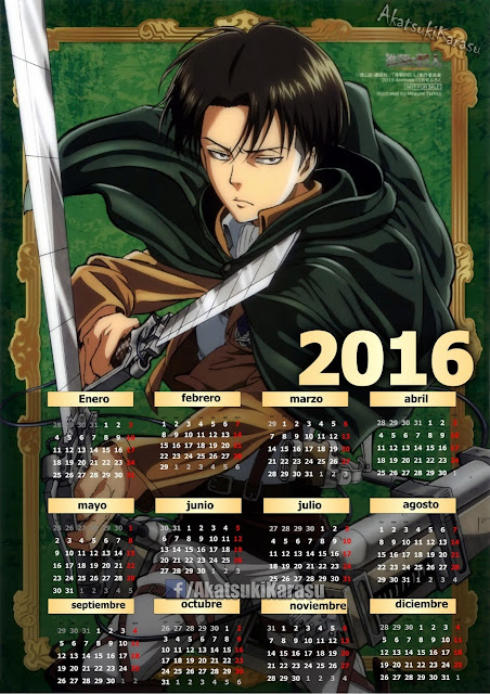 calendario 2016 shingeki no kyojin