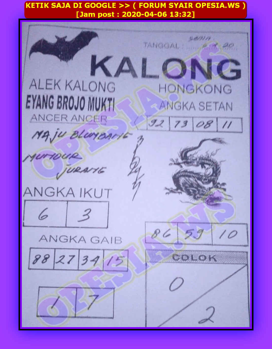 1 New Message Kode Syair Hongkong 6 April 2020 Forum Syair Togel Hongkong Singapura Sydney