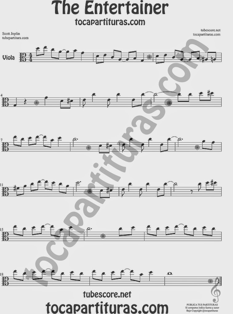 The Entertainer Partitura de Viola Sheet Music for Viola Music Score