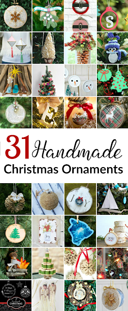 A huge collection of 31 homemade ornaments.  What a great way to get a personalized tree! 