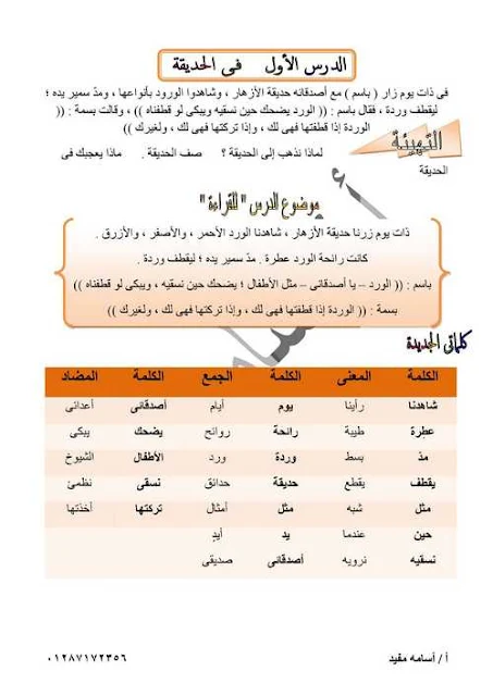  مذكرة اللغة العربية للصف الثاني الإبتدائى ترم أول 2019 – موقع مدرستي