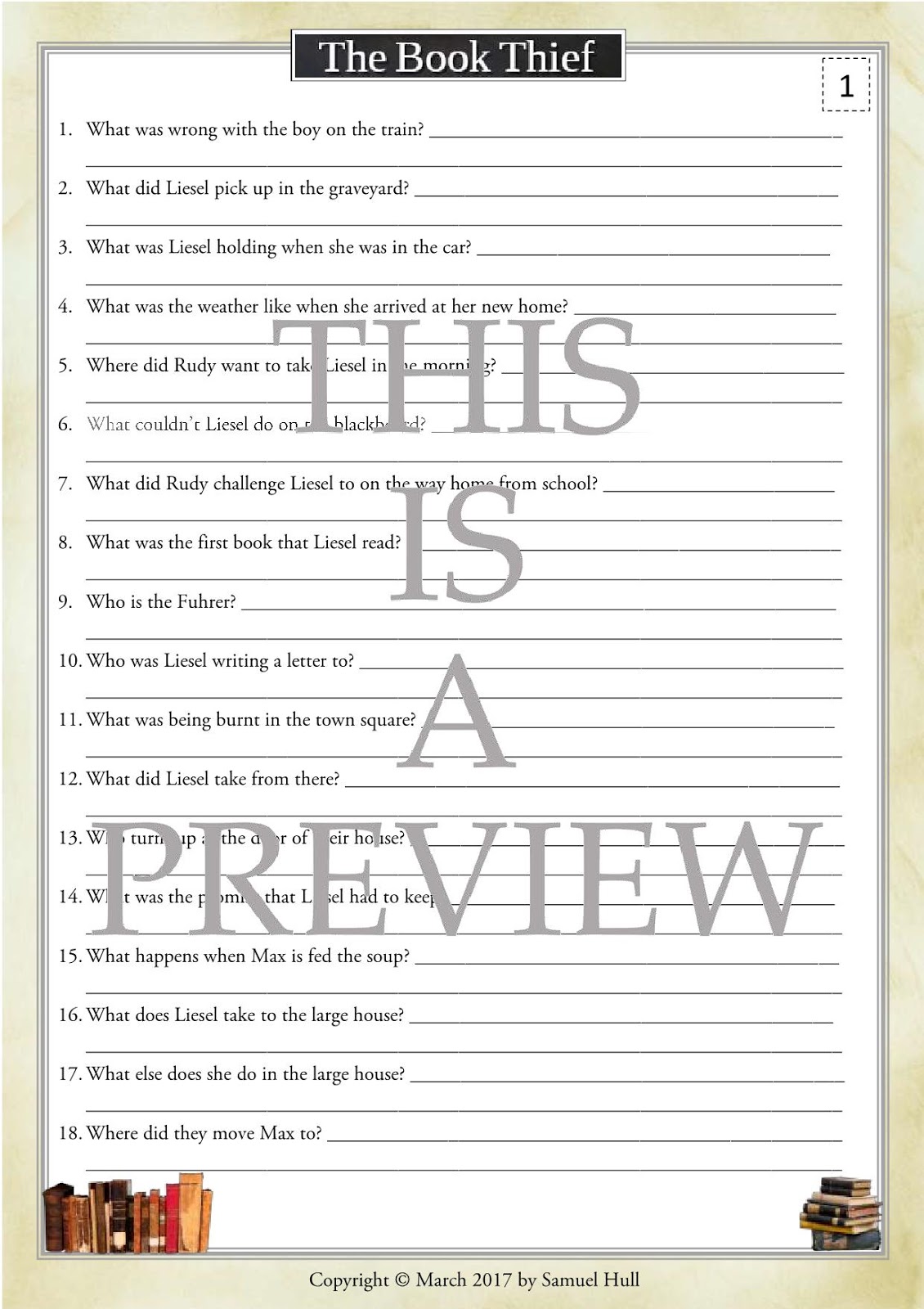 The Book Thief Worksheet