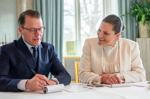 Crown Princess Victoria wore a blazer by J.Lindeberg, and silk blouse by Mayla. J.Lindeberg skye blazer and Mayla Daria blouse