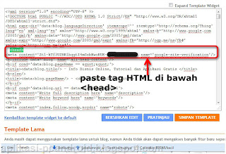 Cara Pasang Kode Verifikasi Google pada Blog 2012 Cara Pasang Kode Verifikasi Google pada Blog