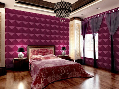 Decorative 3D wall panels in the bedroom with purple coloring effects on wall decor Decorative 3D wall panels in the bedroom with purple coloring effects on wall decor