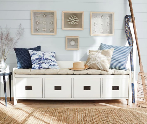 White Storage Bench for Coastal Entryway