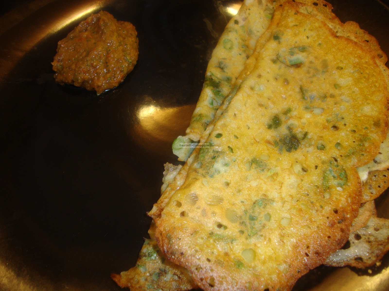 Tastefully Veggie Cornmeal Methi Dosa