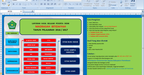Aplikasi Raport MI Versi Kemenag Format Microsoft Excel