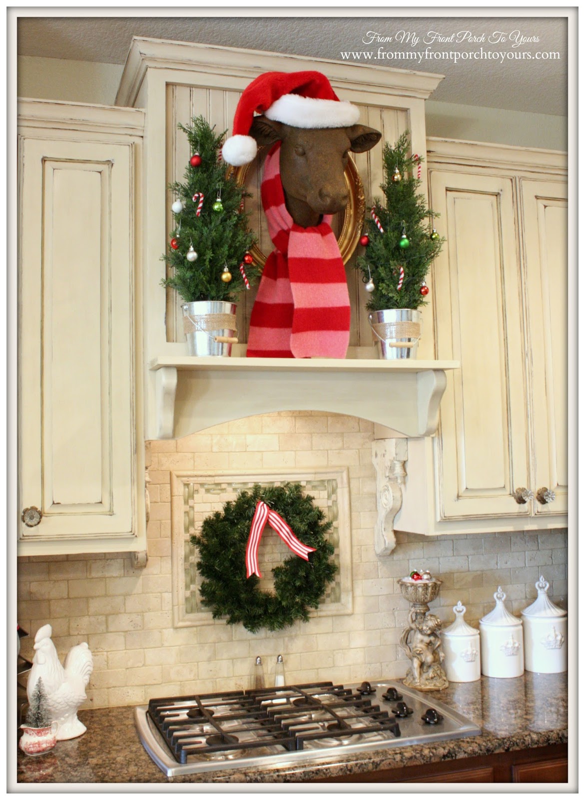 Bessie The Cow with Scarf-French Farmhouse Christmas Kitchen- From My Front Porch To Yours