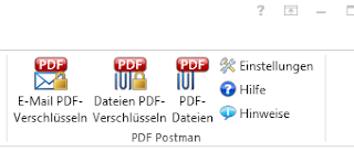 A screen image of the PDF Postman email encryption buttons in Outlook 2013, shown in German language.