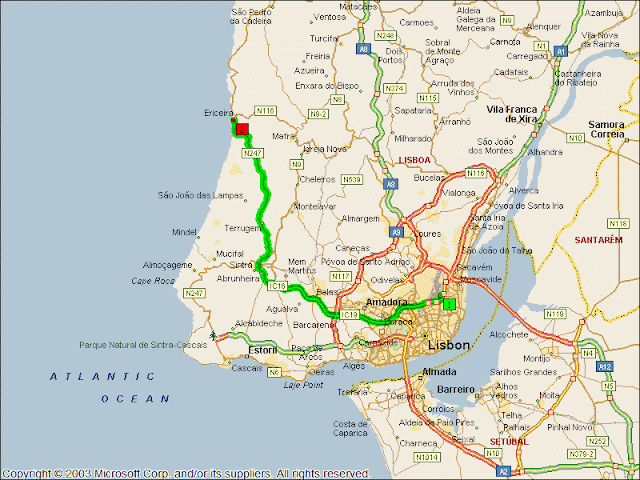 Mapa de acesso aeroporto de Lisboa - Ericeira