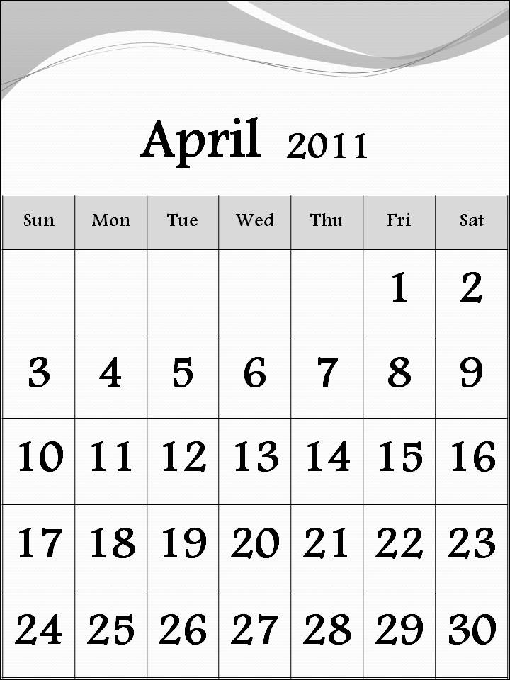 april 2011 calendar printable. Free Printable Calendar 2011