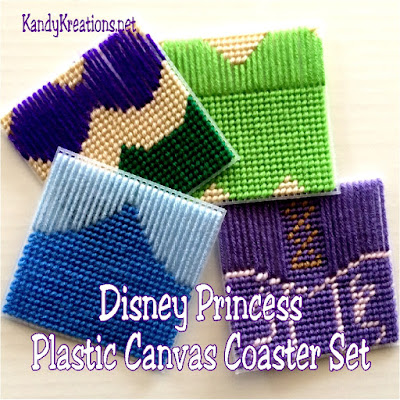 Decorate with your favorite princesses at your next Disney party. You'll get Ariel, Tinkerbell, Cinderella, and Rapunzel with this four princess coaster set made from Plastic Canvas. Decorate with your favorite princesses at your next Disney party. You'll get Ariel, Tinkerbell, Cinderella, and Rapunzel with this four princess coaster set made from Plastic Canvas.