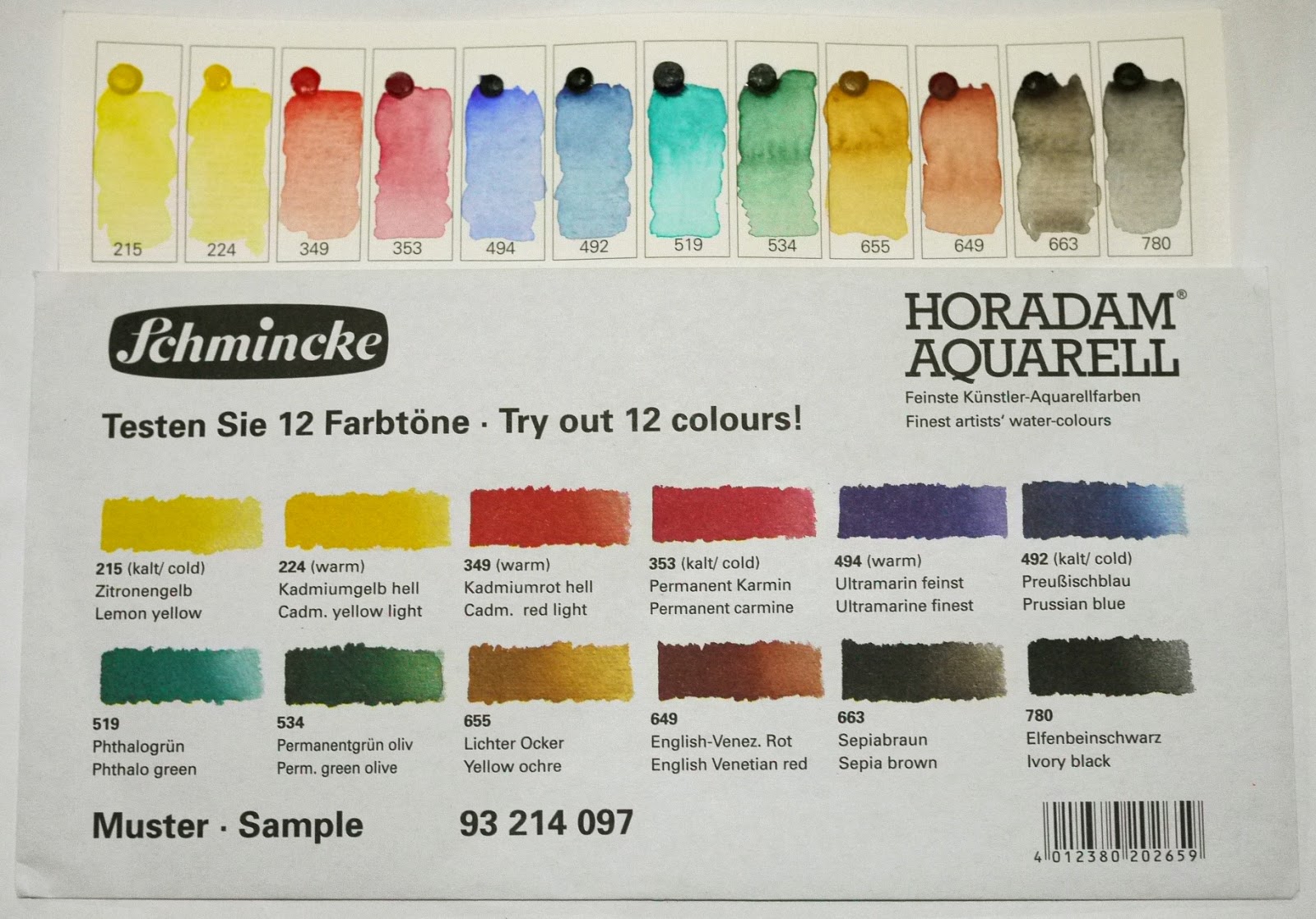 Schmincke Watercolour Chart
