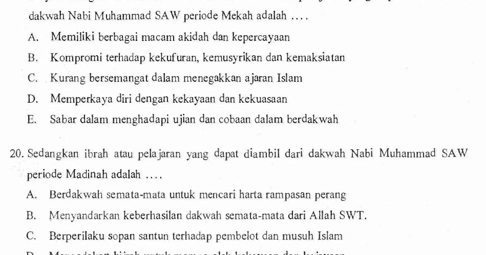 Contoh Soal Pilihan Ganda Tentang Dakwah Rasulullah Di