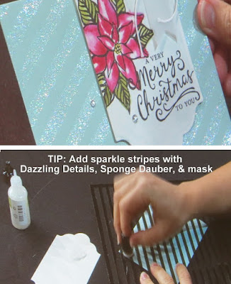 Stampin' Up! Tip: Use Dazzling Details & a Sponge Dauber to create a sparkly stripe background with the Dots & Stripes Mask #stampinup