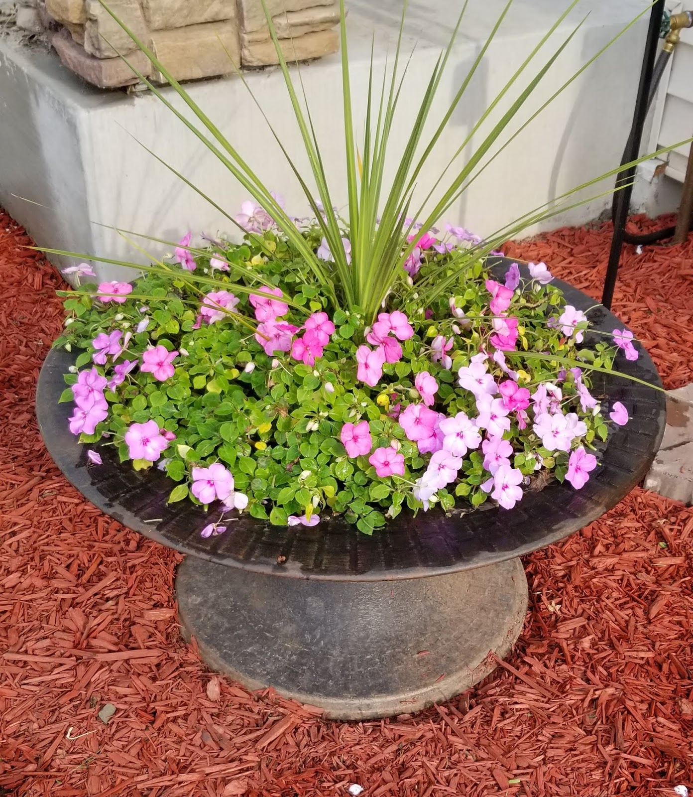 Once Daily DIY Rustic Flower Pot using an Old Fire Pit.