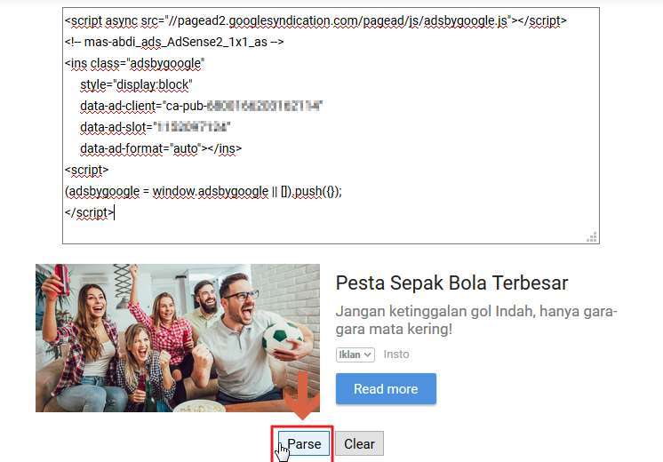 parse kode iklan adsense contohblog.com