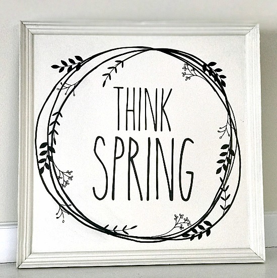 Think Spring stenciled grapevine wreath