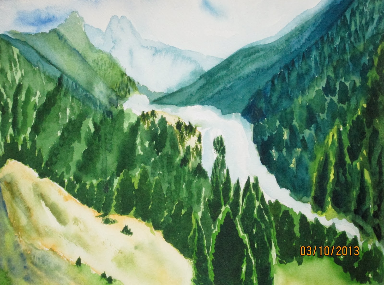 Artists of India Kashmir valley watercolor painting
