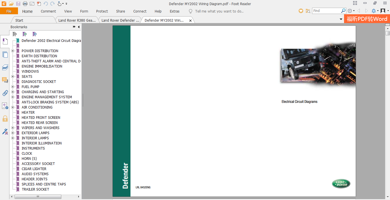 Land Rover Defender MY2002 Wiring Diagram - Automotive Library