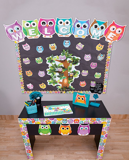 An owl themed classroom table idea.