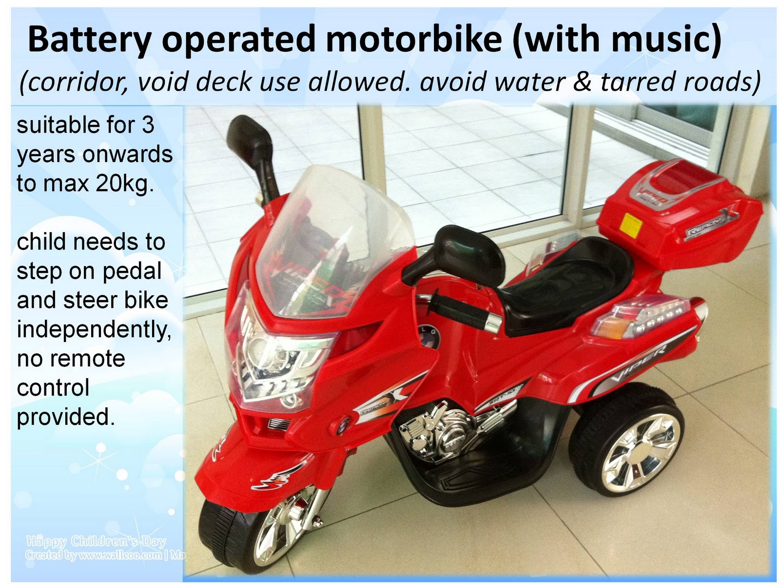 Singapore Toy Rental Battery operated motorbike (big) for rent Singapore
