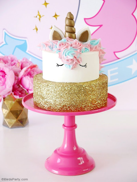 How To Make a Unicorn Birthday Cake - step-by-step tutorial recipe to make a stunning, trendy unicorn cake for your child's birthday - It's easier than it looks! by BirdsParty.com @birdsparty