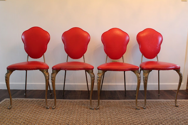 For Sale: Set of 4 MidCentury Kessler Industries Chairs in Red Vinyl