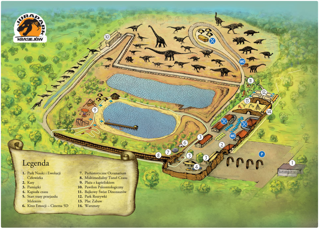 Mapa atrakcji Jurapark Krasiejów materiały własne PNiR Jurapark Krasiejów