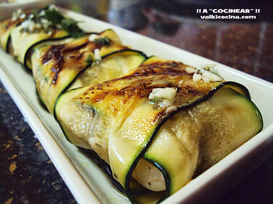 Raviolis de calabacín rellenos de setas y gambas