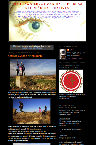 Pantallazo del blog 'Me llamo Lukas con K...' recuperado el 28/11/2014 de http://lukas-gusanito.blogspot.com.es/