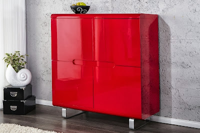 luxusny cerveny nabytok, moderny dizajn v cervenej, cervene komody a skrinky