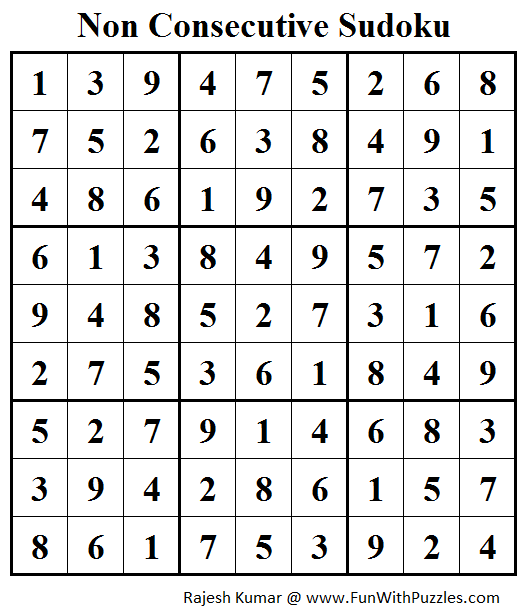 Non Consecutive Sudoku (Fun With Sudoku #163) Solution