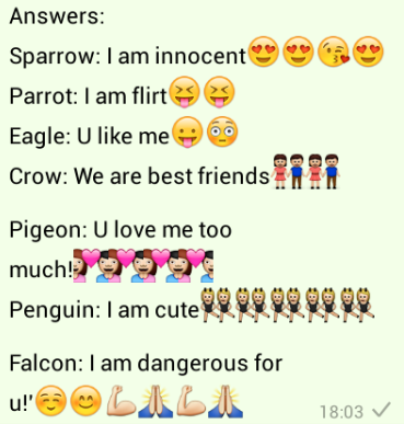 Answers to select a bird for me whatsapp games