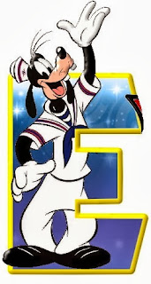 Alfabeto de personajes Disney con letras grandes E Goofy. 