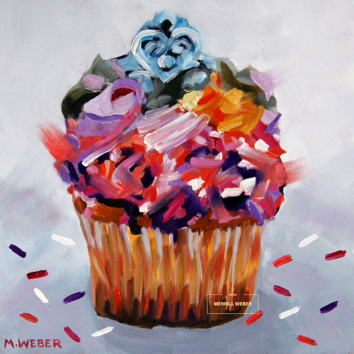 MERRILL WEBER ART CUPCAKE OIL PAINTING