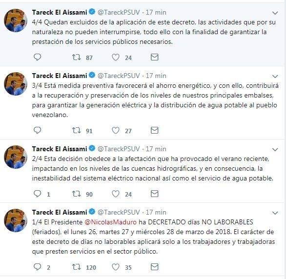 Presidente decreta como días no laborables el lunes 26, martes 27 y miércoles 28 de marzo para trabajadores públicos Presidente decreta como días no laborables el lunes 26, martes 27 y miércoles 28 de marzo para trabajadores públicos