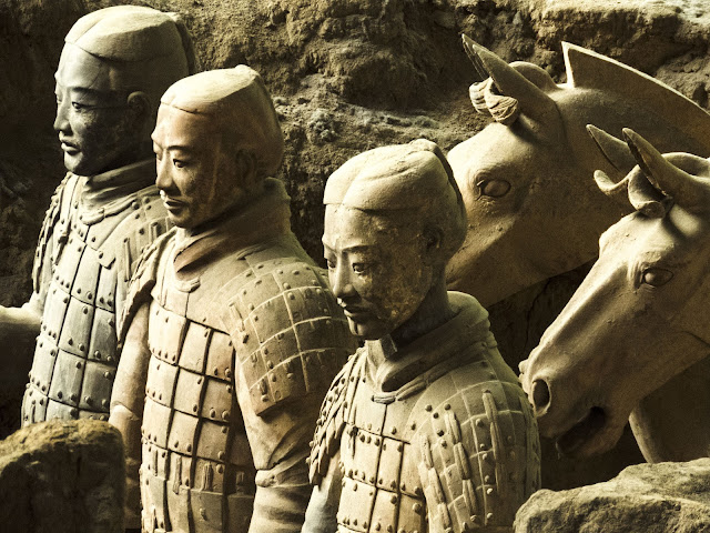 Different faces of the terracotta warriors near Xi'an China