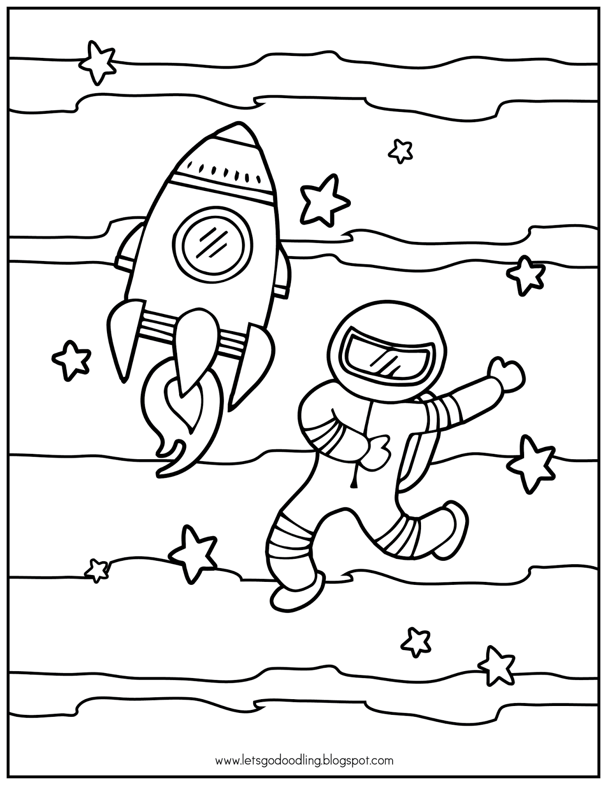 FREE Printable Coloring Page: Astronaut and Space Rocket