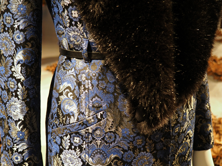 Navy & black metallic belted coat with fur collar by Julien Macdonald for Debenhams #DebsAW15