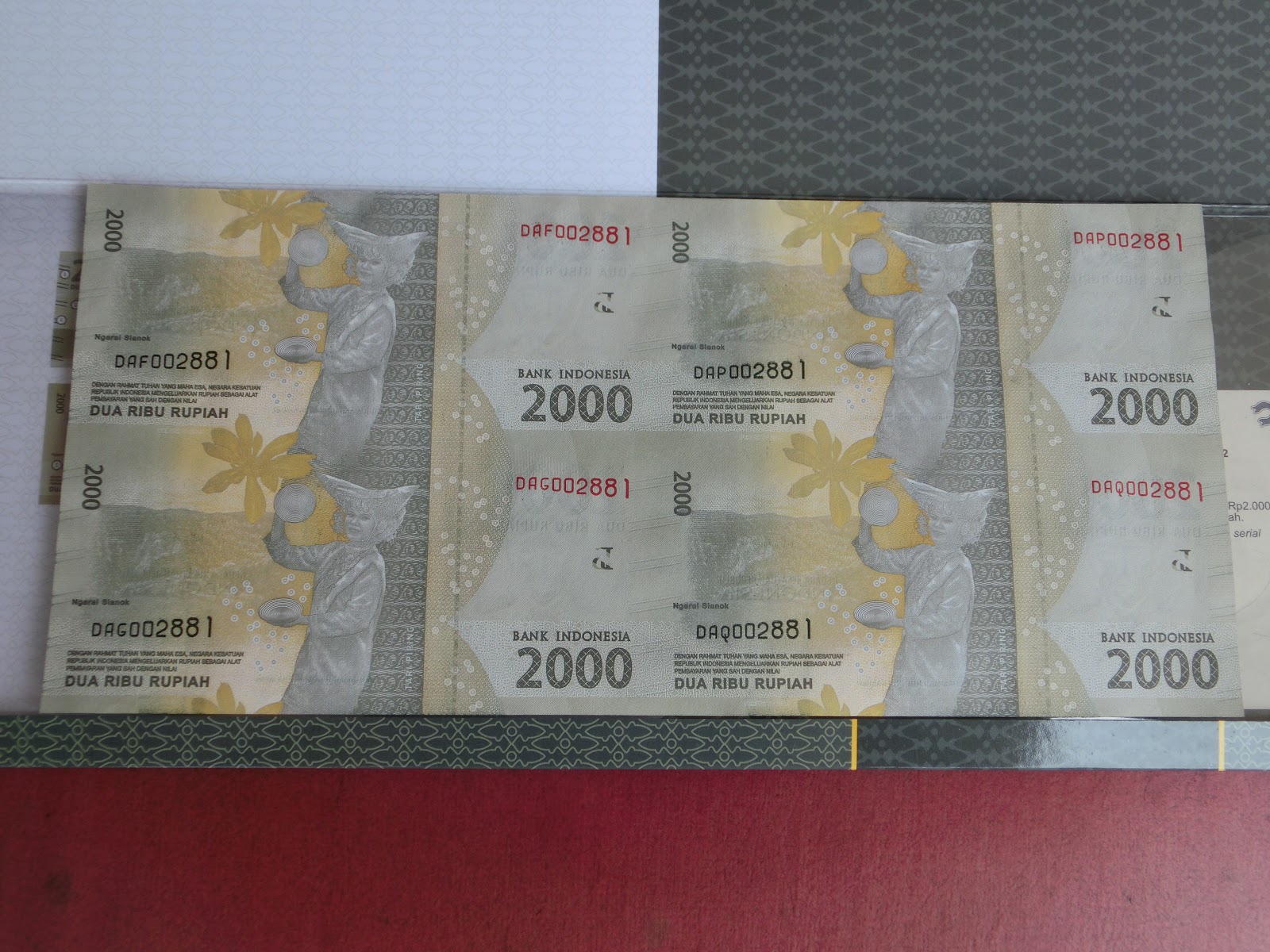 Sejarah Aset yg Berharga : UANG BERSAMBUNG 4 LEMBAR PECAHAN 2 RIBU
