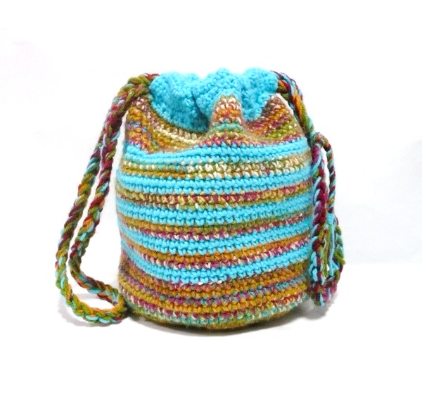 Nicely Created For You: Crochet Drawstring Bag in Turquoise Stripes and ...