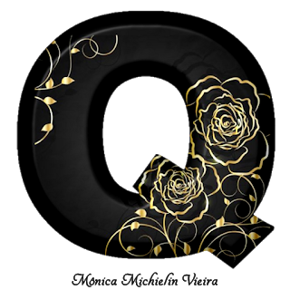 Abecedario Negro con Rosas en Dorado. Golden Roses in Black Alphabet.