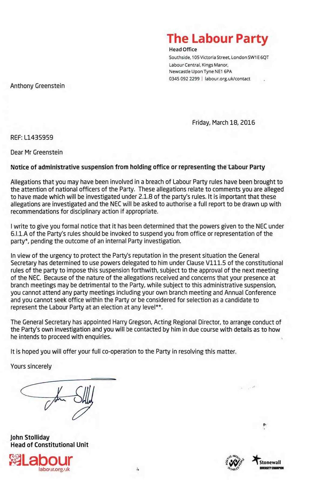 tony greensteins blog tony greenstein suspended from labour party suspend letter