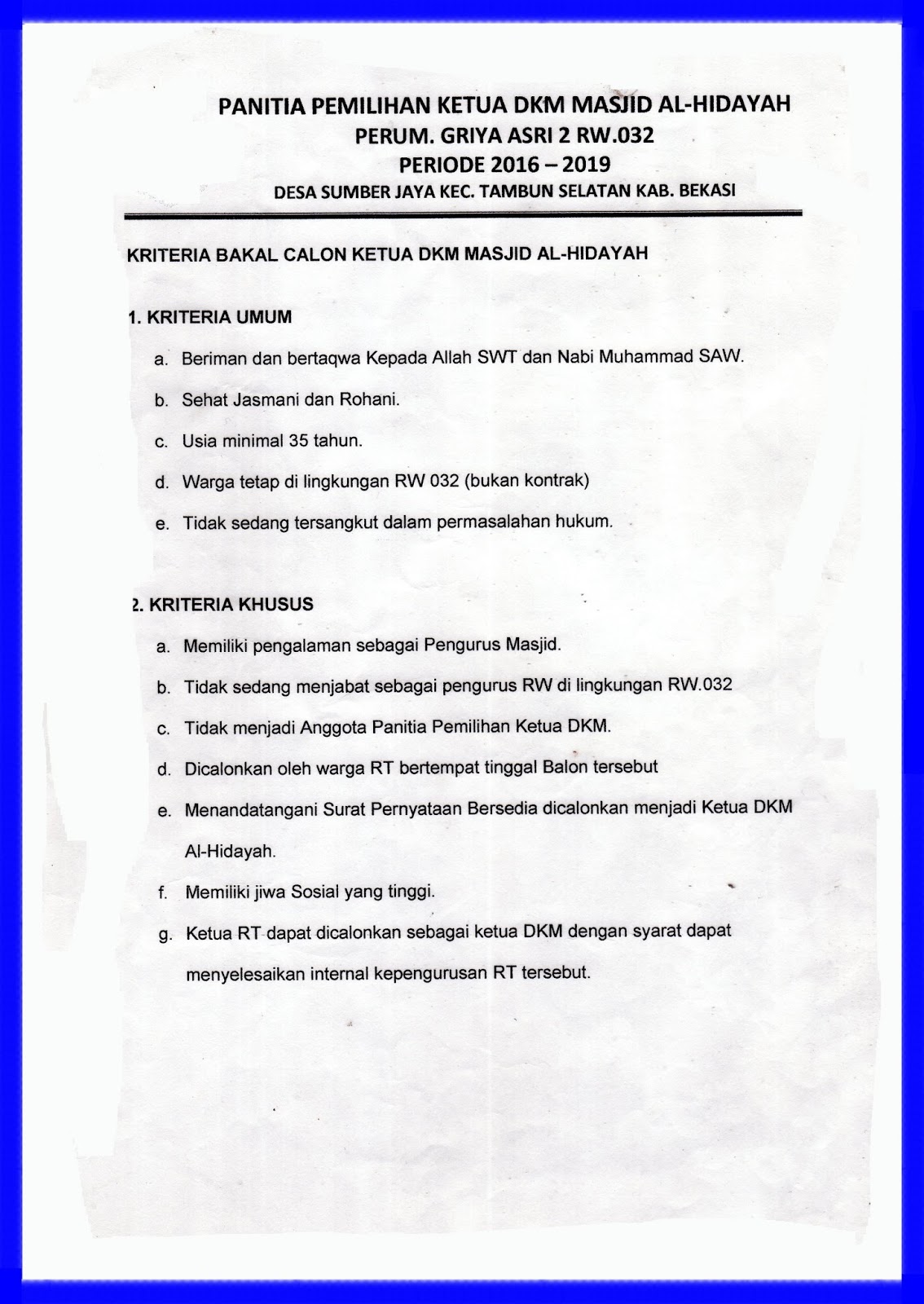 Pemilihan Ketua Dkm Al Hidayah Portal Rw 032