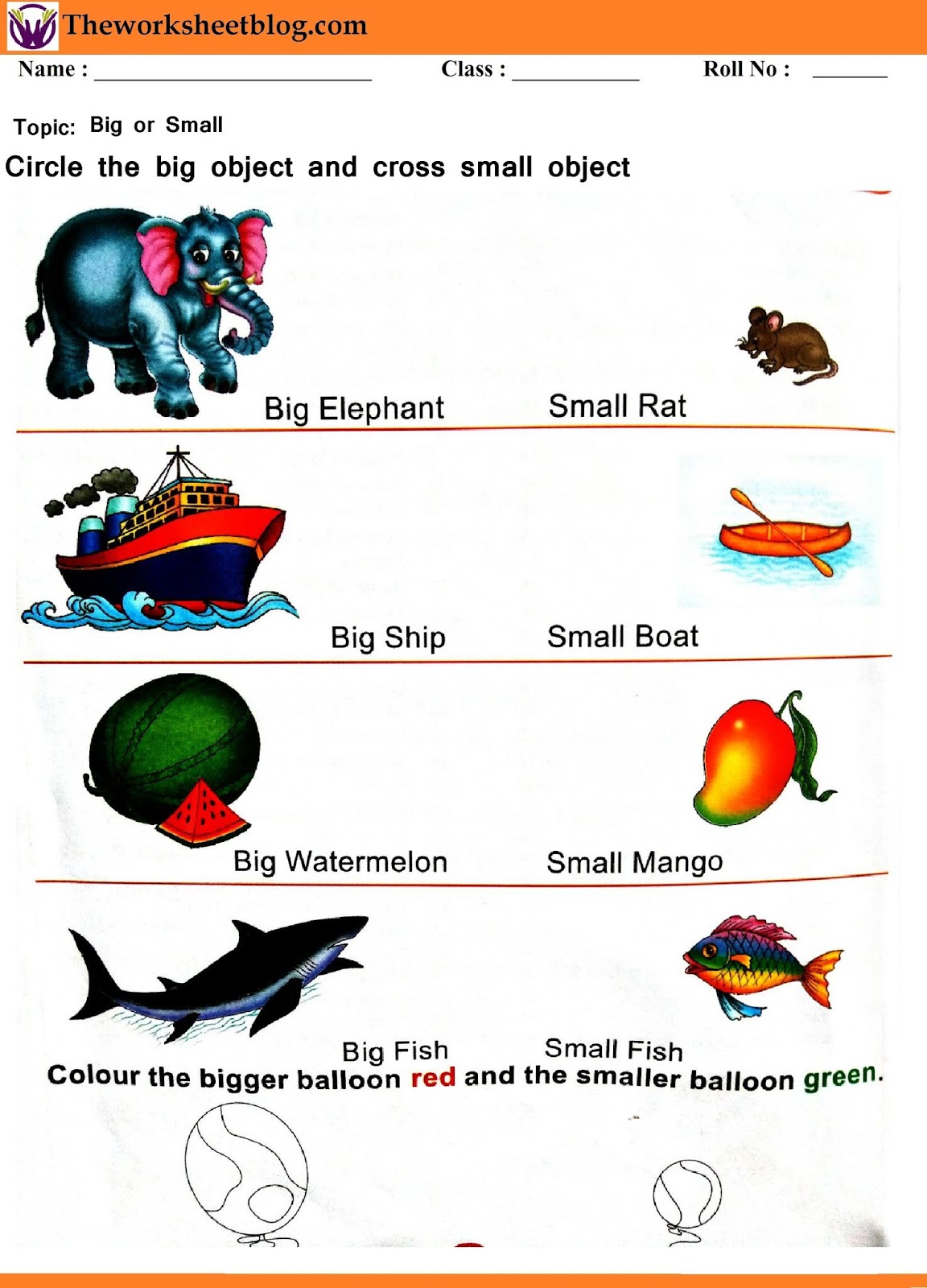 Big and small worksheets for kindergarten