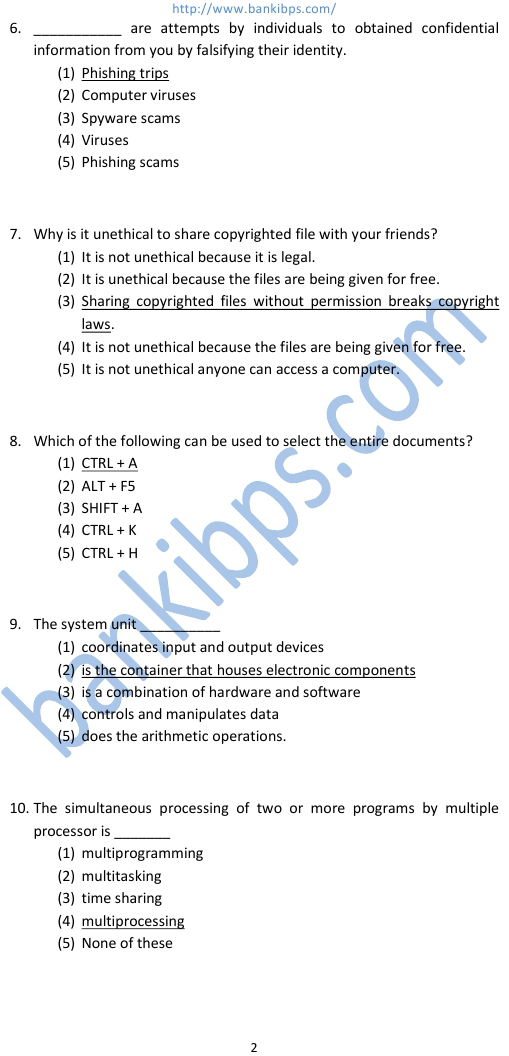 computer knowledge questions and answers for ibps