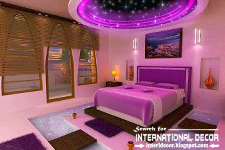 Contemporary pop false ceiling designs for bedroom 2017 with purple lighting