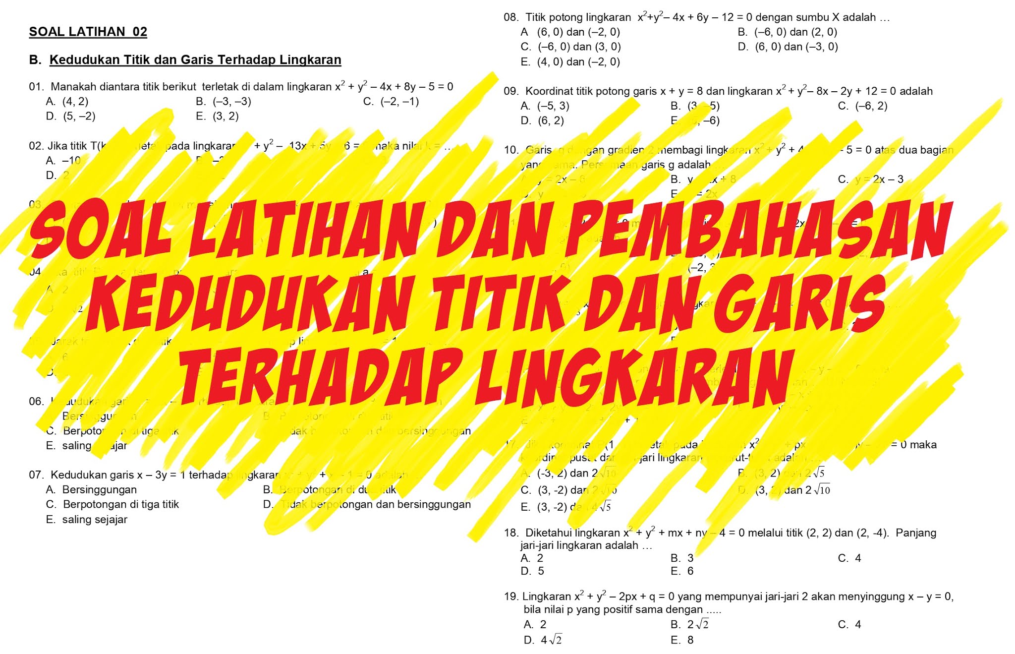 Matematika Dasar Sma Soal Latihan Dan Pembahasan Kedudukan Titik Dan Garis Terhadap Lingkaran Defantri Com